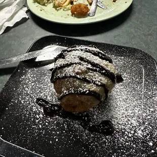 Deep fried peanut butter pie. It's unique.  Drizzled with jelly.