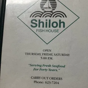 the menu for the restaurant