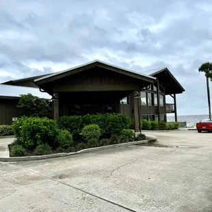 Outside on windy, cloudy, rainy day.
