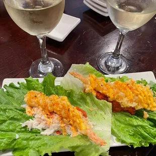 Lettuce wraps paired with white wine