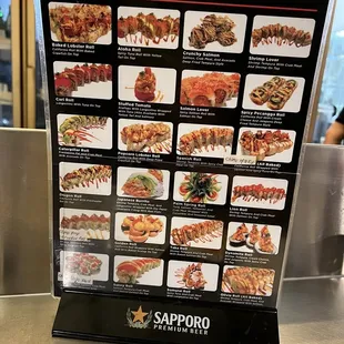 menu, sushi and sashimi
