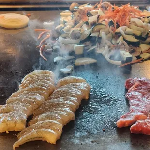 Shima steak and shrimp combo, with complimentary vegetables