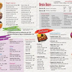 the menu of the restaurant