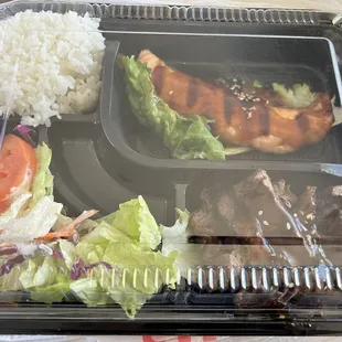 Lunch bento - teriyaki salmon and beef