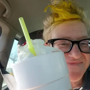 Strawberries + cream with ice cream = Happy kid