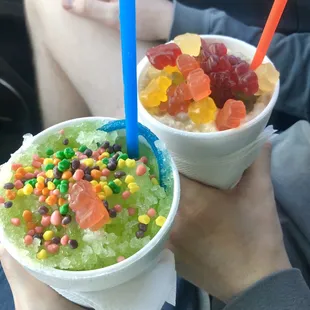 Medium margarita with nerds, sour straw, &amp; sour spray // Coke float with extra gummy bears