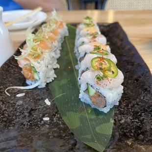 Double salmon (left) Hamachi lime (right)