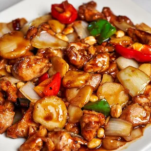 a plate of stir fried food
