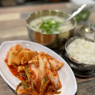 a plate of kimchi and rice