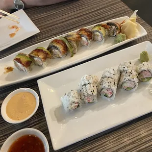Twin dragon roll and California roll