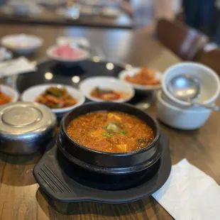 a variety of dishes on a table