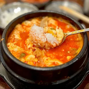 Delicious beef intestine tofu soup