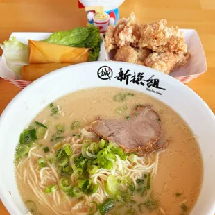 Hakata Ramen + Spring Rolls + Karaage