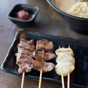 Flap meat, beef tongue, and Hokkaido scallops