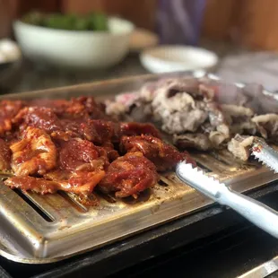 a plate of food being prepared