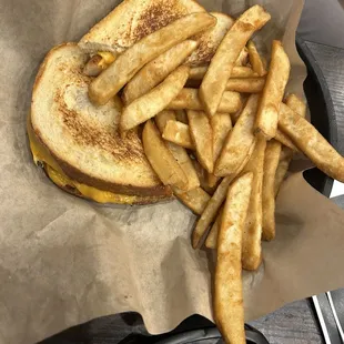 Overpriced poorly prepared grilled cheese and fries
