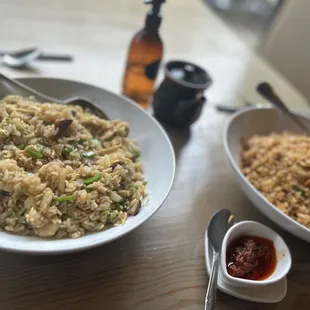 Fried Rice (on the left, veggies only) On the right, spicy fried rice with Chicken