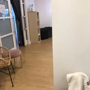 Yoga studio photo, I&apos;m standing near the cubbies.