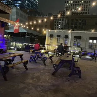 outdoor seating and lights