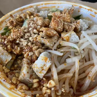 Liang Pi in chili oil with a side of sesame sauce