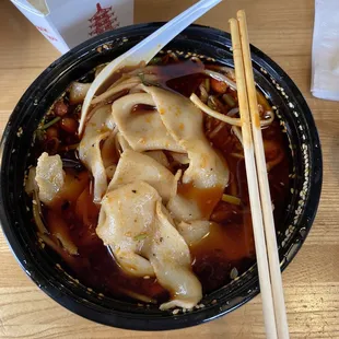 Biang biang noodles in hot and sour soup
