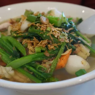 Seafood egg noodle soup