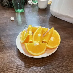 Complimentary orange slices to end the meal