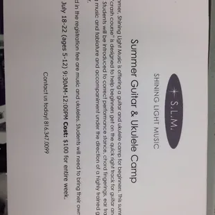 Upcoming Ukulele summer camp July 18-22, 2016