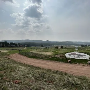 a golf course in the distance