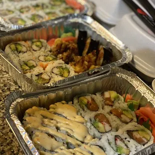 a variety of sushi dishes