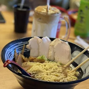 Shoyu ramen and Iced Whipped Coffee