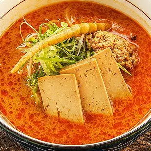 Miso Soy Milk Ramen with creamy miso soy milk broth and braised tofu chashu (vegan)
