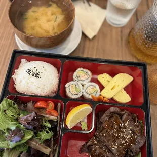 Steak teriyaki bento box.