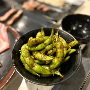 Garlic soy edamame