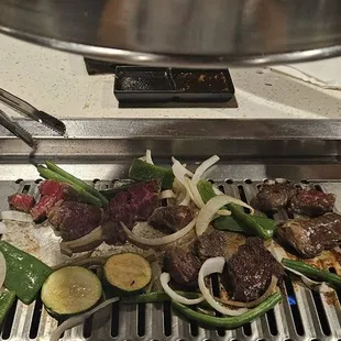 hanger steak and veggies for the grill...every meat selection we tried was delicious!  top notch yakiniku.