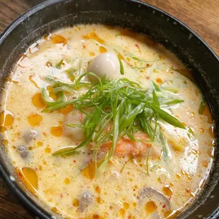 a bowl of soup on a table