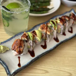 Spicy margarita and dragon roll
