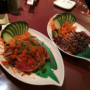 Tataki tuna and BBQ squid