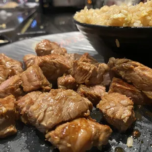 My steak was prepared, medium rare, and it's just delicious.