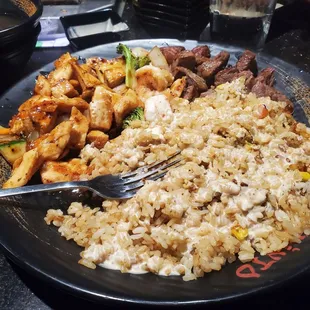 General Tao with fried rice and steak