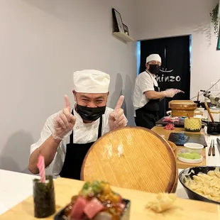 Chef Lian in his happy, hospitable role - treating us like family!