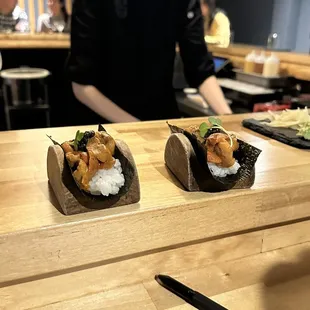 Uni, and caviar handroll.