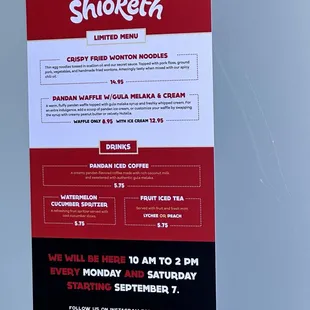 Their instagram does not have any menus. You drive over, take a chance they might have something you like, and wait.