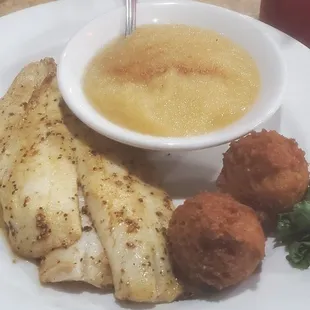 Grilled tilapia with cinammon sugar topped applesauce lunch portion