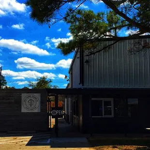 The entrance to the Roastery - walk up window, tasting room and patio