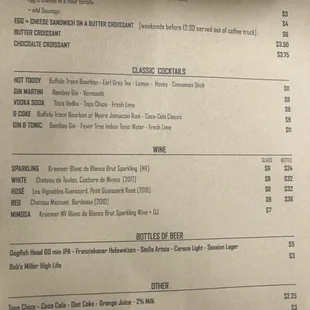 Food &amp; Cocktail menu