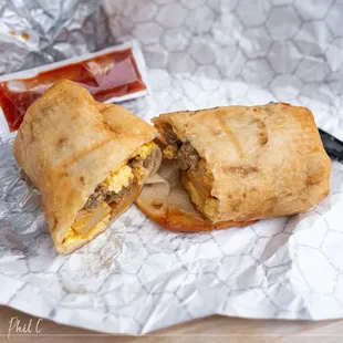 Breakfast Chimichanga cut open
