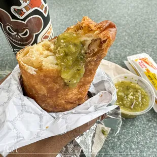 Breakfast Chimichanga with green sauce