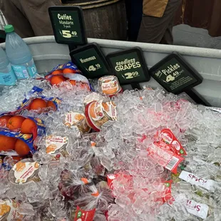 Drinks, snacks, fruit and pickles!