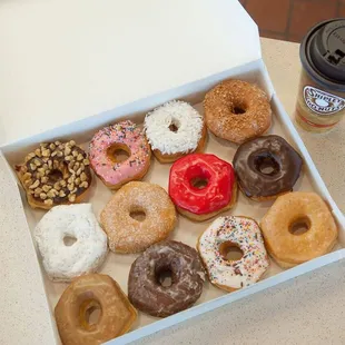 a variety of donuts in a box